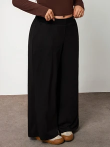 Enliva Plus Size Women's Cotton Blend Sweatpants High Waist Wide Leg Lounge Pants With Side Pockets,Apple,Rounded Body - Black - View 6