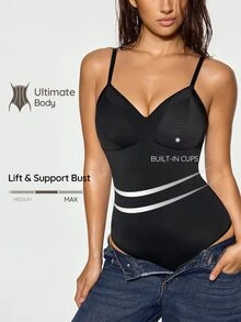 SHAPORA Women's Shaping Jumpsuit, Butt Lift Tummy Control Waist Cincher Body Shaper Top 1pc, Daily Commute Date Fitness Base Layer Shapewear - Black - View 6