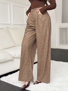 Feyla High-Waisted Corduroy Polka Dot Print Wide-Leg Trousers Perfect For Autumn And Winter, Offering A Relaxed And Comfortable Fit. - Brown - View 6