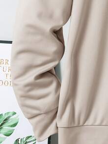 SHEIN 青少年男孩拼色寬鬆長袖連帽衫套裝，冬季，街頭風，畢業季，開學季 - 卡其色 - 查看 5