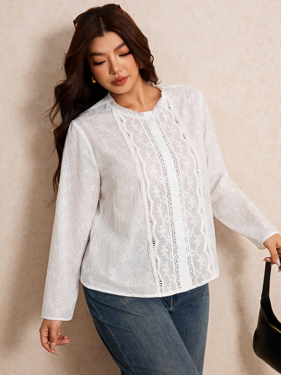 Elaquor Plus Size Blouses - White - View 1