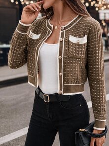 SHEIN Clasi 女款拼色休閒百搭日常穿著開襟衫 - 彩色 - 查看 1