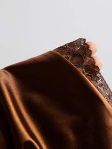 Sweetra Y2K Sexy Strapless Asymmetrical Hem Patchwork Lace Elegant Party Dress - Coffee Brown - View 7