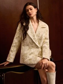 MOTF PREMIUM JAKET PENDEK RAJUT JACQUARD MUSIM GUGUR/DINGIN WANITA - Aprikot - View 9