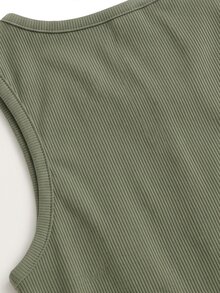 GlowEve CURVE Plus Size Collared Single-Breasted Striped Shirt & Sleeveless Tank Top 2 Pieces Set - Green - View 3