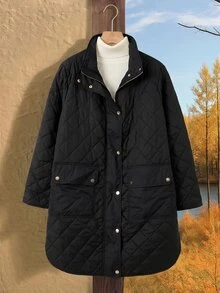 Rusticease Plus Size Women Solid Color Casual Versatile Winter Padded Coat - Black - View 3