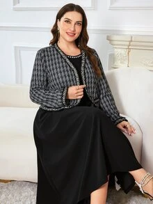 Modelyn Women's Long Sleeve Cardigan & Maxi Dress Set, Slimming Elegant Casual Commute Autumn/Winter Plus Size 2 Pieces Outfit - Multicolor - View 1
