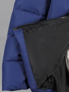 SHEIN 男童戶外運動保暖舒適簡約拉鍊純色防污黑色加厚外套 - 藍色 - 查看 8