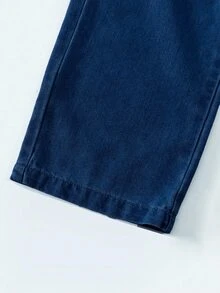 SHEIN Explorewe 女童牛仔褲，秋季新品，深藍色，彈性腰帶抽繩設計，寬鬆版型，輕量柔軟牛仔布料，舒適親膚，適合四季穿著，日常穿搭、拍照、購物、外出、度假等多用途，2026新款女童牛仔褲 - 深色水洗藍 - 查看 4
