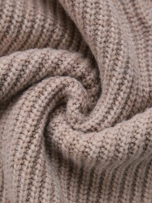 Louniche Autumn/Winter Korean Style Soft Knit Sweater, Denim Collar Patchwork Design Vintage Preppy Style Ribbed Knit Cardigan, Half-Open Front 2 In 1 Design Casual Commute Women's Sweater - Khaki - View 4
