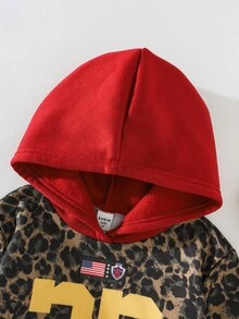 SHEIN 兒童小女孩數位印花對比色豹紋休閒寬鬆長袖連帽秋季衛衣 - 彩色 - 查看 4