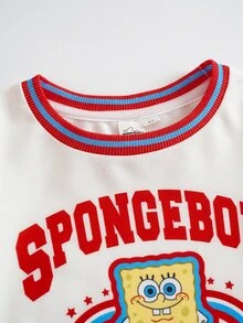 SpongeBob SquarePants | SHEIN Young Boy Cartoon Pattern Printed Long Sleeve Fashion Sweatshirt - Apricot - View 3