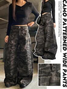DAZY Women's Camouflage Casual Everyday Jeans With Pockets And Buttons - Army Green - View 1