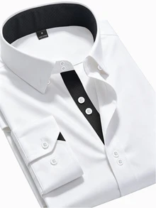Manfinity Mode Men's Long-Sleeve Casual Shirt: Premium Embossed Design With Contrasting Accents. - White - View 4