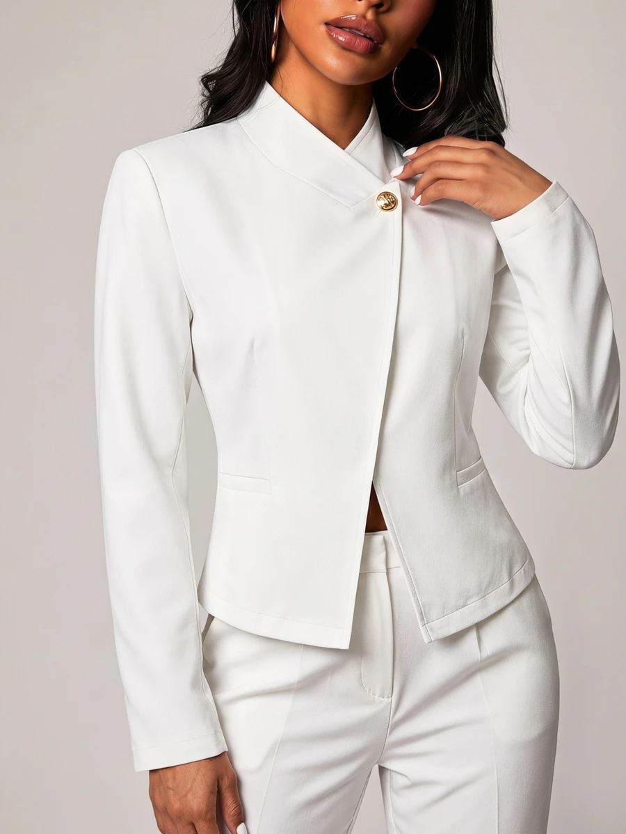 SHEIN SXY Plus Size Women Solid Color Casual Versatile Daily Wear Long Sleeve Jacket - White - View 1