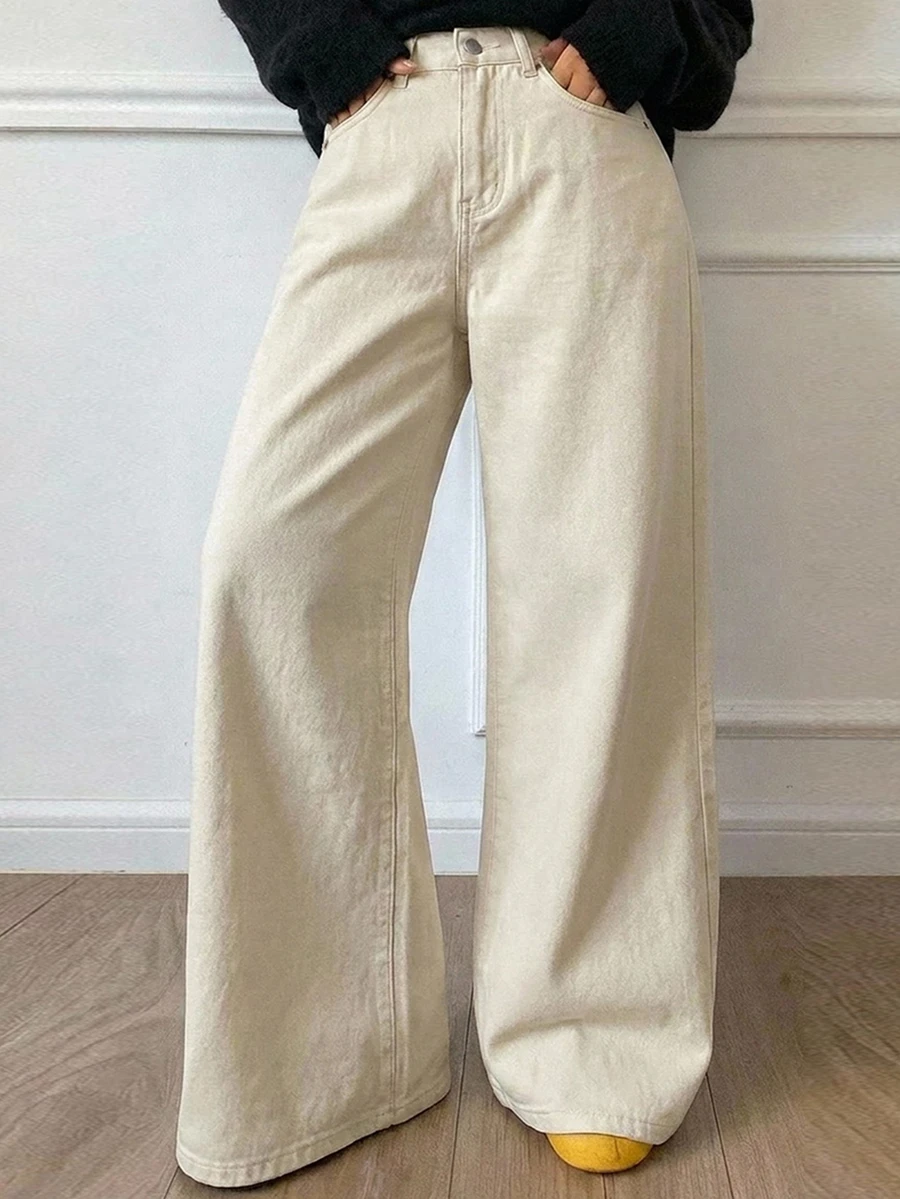 Dazy Plus Plus Size Women's Casual Daily Travel Denim Jeans With Pockets And Buttons - Apricot - View 1