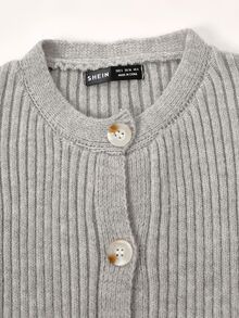 Autumina 2pcs Soft Arctic Fleece Crew Neck Single-Breasted Women's Sweater Set - Grey - View 3