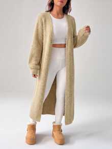 SHEIN PETITE Women's Warm Cardigan For Outings In Autumn And Winter - Khaki - View 4