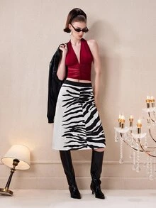 Barévion Women's Zebra Print Black & White Personalized Skirt - Black and White - View 6