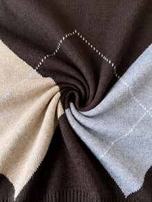Modelyn Plus Size Women's Plaid Pattern Contrast Color Round Neck Sleeveless Knit Tank Top - Multicolor - View 6