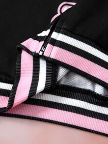 HELLO KITTY AND FRIENDS | SHEIN Jaket Berkerudung dengan Resleting Bergambar Kartun untuk Remaja Perempuan - Hitam - View 8