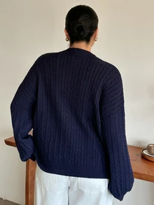 Dazy Plus Blogger Casual Style Embroidered Pattern Loose Fit Spring/Autumn New Pullover Sweater - Navy Blue - View 2