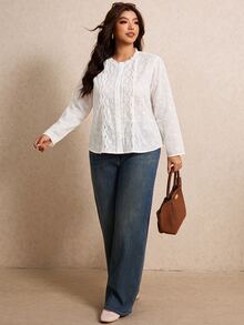 Elaquor Plus Size Blouses - White - View 3