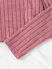 SHEIN 青少年女孩愛心毛絨外套與針織喇叭褲三件套冬季套裝 - 粉色 - 查看 4