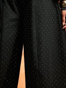 Vixey Women's Minimalist Fashion Rhinestone Loose Long Pants Daily Wear - Black - View 4