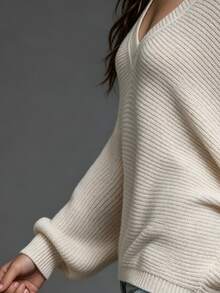SHEIN Sweater Rajut Lengan Panjang Wanita Model Bahu Terbuka, Gaya Jalanan - Aprikot - View 6