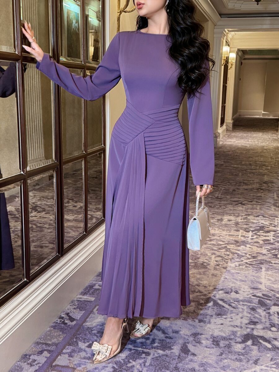 Feyla New Design Waist Pleated Ruched Slimming Elegant Elegant Daily Commute Party Dress