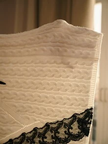 MOTF PREMIUM WOMEN'S LACE PATCHWORK CASUAL VERSATILE DAILY WEAR KNITTED SKIRT - White - View 8