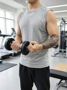 Men's Solid Color Casual Daily Wear Sports T-Shirt - Grey - View 3