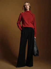 Anewsta Essential Women's New Autumn/Winter Slimming Versatile High Neck Knit Sweater Top - Red - View 2