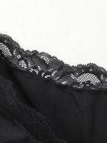 LUMIGAL Women's Elegant Casual Daily Commute Asymmetrical Shoulder Patchwork Ruffle Long Sleeve Elastic Slim Fit Flare Leg Black Jumpsuit - Black - View 8