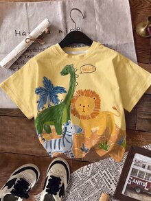 SHEIN 男嬰休閒極簡卡通圖案短袖上衣，適合春夏穿著 - 彩色 - 查看 3