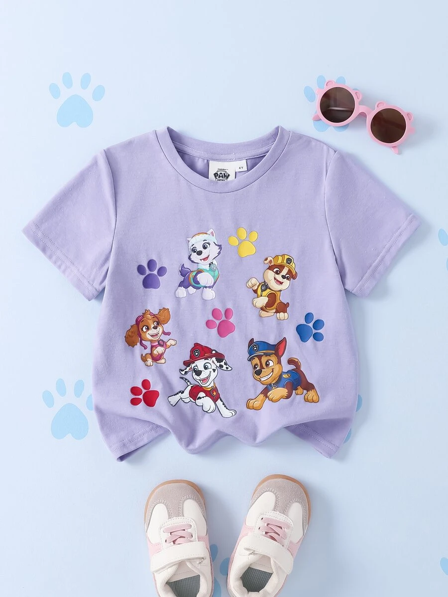 SHEIN | PAW Patrol 女童卡通圖案休閒日常短袖T恤 - 紫色 - 查看 1