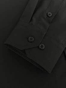 Manfinity Homme Men's Black Long-Sleeve Plus Size Business Casual Shirt Premium Embossed Design. - Black - View 5