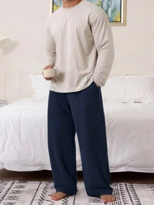 DAZY 秋季多色男士休閒家居服套裝搭配T恤 - 藏蓝色 - 查看 4