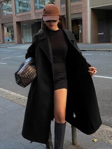 DAZY Women's Long Overcoat, Classic Fashion, Suitable For Dating, Vacation, Party, Daily Outings, Gatherings, Outdoor Activities, Commuting, Street Style - Black - View 7