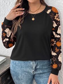 Comfylo Kaos Wanita Ukuran Besar Kasual Lengan Raglan Kerah Bulat Potongan Longgar Cocok untuk Musim Semi dan Gugur - MultiWarna - View 4