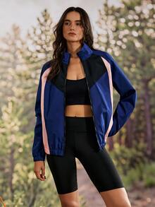 Exploreva Women's Colorblock Zipper Casual Versatile Daily Outdoor Jacket - Black - View 1
