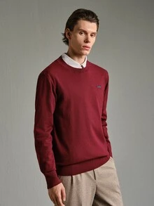 Calmiston Men's Casual Versatile Daily Wear Long Sleeve Sweater Festival Boys Fall/Winter Daily New Pull, Sweaters - Burgundy - View 5