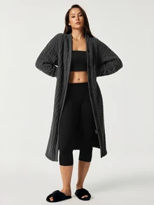 SHAPORA Women's Casual Plush Jacquard Home Dress - Dark Grey - View 4