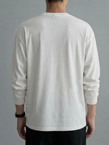 DAZY Men's Long Sleeve Thin Spring Autumn Grey T-Shirt With Cuffed Sleeves And Chest Pocket Design - White - View 2