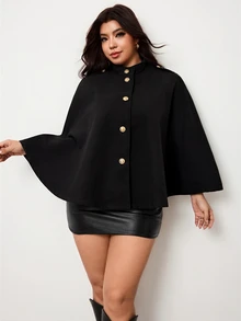 Enliva Plus-Size Elegant Shawl Coat For Women, Plus-Size Clothing For Autumn And WinterApple,Rounded Body - Black - View 5