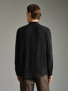 Calmiston Men's Minimalist Versatile Pocket Single-Breasted Long Sleeve Shirt Festival Festival Pull, Sweaters カーディガン - Black - View 6
