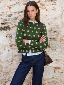 Nöista Women's Polka Dot Casual Versatile Daily Wear Cardigan - Green - View 3