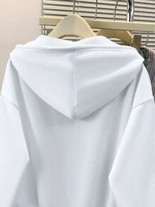 INAWLY Women's Loose Zip-Up Sweatshirt With Drawstring And Unicorn Graphic - White - View 5