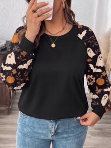 Comfylo Kaos Wanita Ukuran Besar Kasual Lengan Raglan Kerah Bulat Potongan Longgar Cocok untuk Musim Semi dan Gugur - MultiWarna - View 5